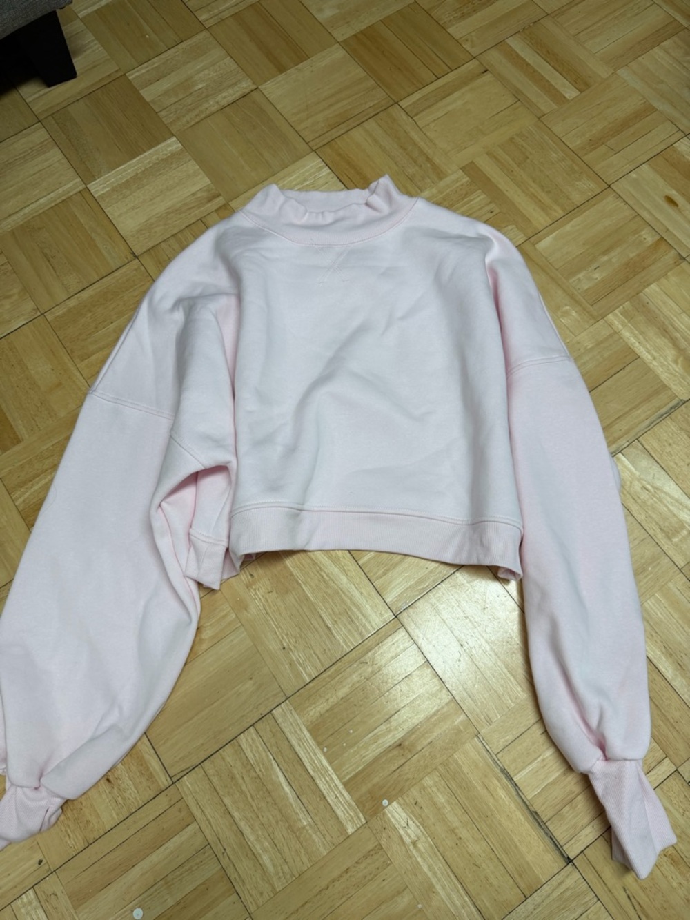 Light Pink Cropped Mockneck Sweatshirt - Women's Cozy Top